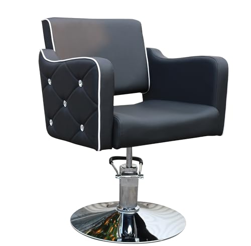 Italian Design - Sillón de Peluquería Profesional Black Diamond - Diseño Ergonómico y Acolchado con Altura Ajustable 92-102 cm, Tapizado Resistente al Agua y Base Cromada Antideslizante - Color Negro
