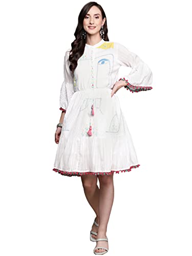 Image of ishin Women's Embroidered A-Line Knee Length Dress