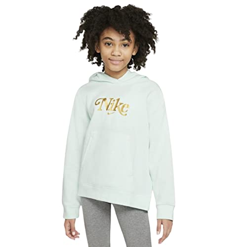 Nike Girl's Sportswear Club Fleece BF Hoodie (Little Kids/Big Kids) Barely Green/Metallic Gold M (10-12 Big Kid)