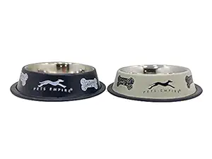 Pets Empire Stainless Steel Feeding Bowl For Dog, Black & Grey Colour, Medium - 700ml (Buy 1 Get 1 Free)
