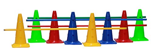 Kit de haie avec 8 cônes à trous 40 cm et 4 jalons 160 cm multicolores