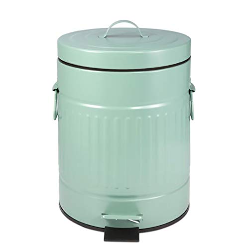 WW&TT Lata De Basura Retro con Cubos Extraíbles,baño Cubo De Basura Pedal Cesta De Residuos para La Cocina del Dormitorio del Hogar,Lata De Metal con Tapa Verde 20x20x27cm(8x8x11inch) Cover