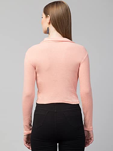 Image of Ribbed Polo Collar Full Sleeves Tops for Women