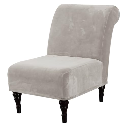 H.VERSAILTEX Armless Accent Chair Covers Thick Velvet Armless Chair Slipcovers High Stretch Chair Covers for Living Room Hotel Machine Washable Furniture Protector with Elastic Bottom, Oatmeal