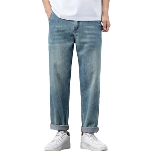 Men's Summer Thin Lyocell Jeans Classic Straight Wide Leg Denim Pants Casual Work Trousers Plus Size