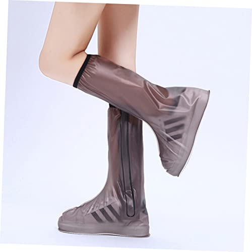 Kisangel 2 pares cubre zapatos impermeables de PVC con tubo alto, diseño antideslizante y protector para adultos color café tamaño mediano miniatura 4