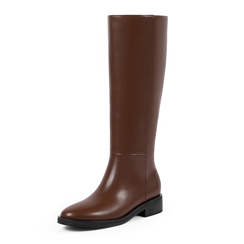 Image of Modatope Knee High Boots Women Round Toe Chunky Heel Fall Boots | Womens Low Flat Heel Long Boots with Side Zipper, Fashion Riding Boots Fall Winter