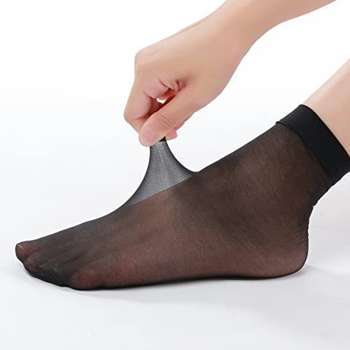 Wakuna 12 Pairs Women's Ankle High Sheer Socks 20D Nylon Reinfored Toe Pantyhose Socks For Women Black Medium #TOP1