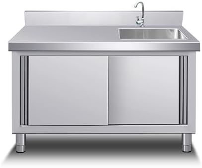 Outdoor Stainless Steel Utility Sink with Cabinet & Workbench - Freestanding Laundry Sink for Garage, Restaurant, & Commercial Use - Includes Faucet & Storage Shelves (Left Color)