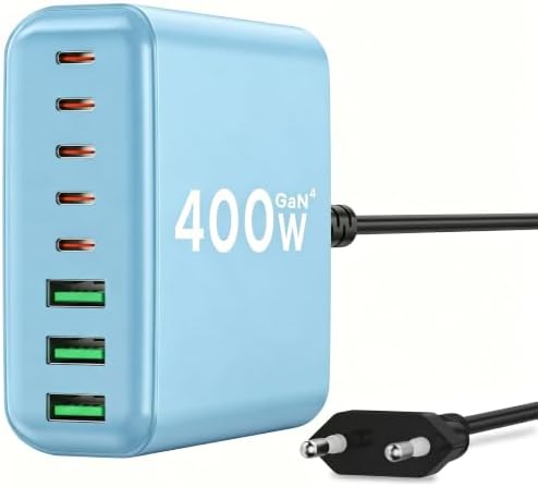 400W USB C Ladegerät Mehrfach, GaN IV 8 Ports USB Ladegerät Mehrfach, 400W 8-Port Schnellladegerät Kompatibel mit MacBook Pro/Air, iPad Pro/Air, iPhone, Android etc