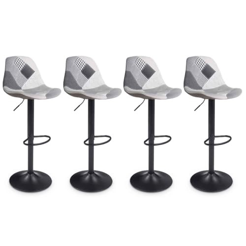 IDMarket - Lot de 4 tabourets de Bar Karl Design patchworks Noirs, Gris et Blancs Pied Noir