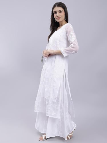 Image of Seva Chikan Hand Embroidered Lucknowi Chikankari Georgette Kurta with Inner Slip for Women SCL4431