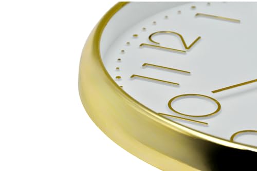 Image of Premium Contemporary Analog Wall Clock with Silent Sweep Noiseless Movement - Gold Frame - HD Clear Glass Surface - 12 inch / 30.5 cm - Model TIME Square