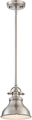 Quoizel Emery 1-Light Brushed Nickel Mini Pendant Light, Metal Shaded Room Light, Classic Design Ceiling Light, Sloped Ceiling Compatibility, Perfect for Modern & Traditional Décor