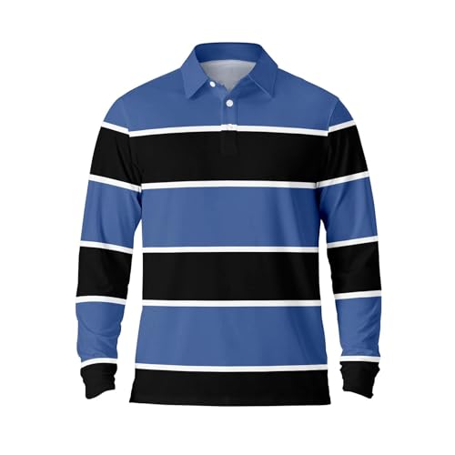 Generisch 2026 Novedades Polo Hombre Camisa Casual Botón Abajo Camisa Transpirable Manga Larga A Rayas, azul, M