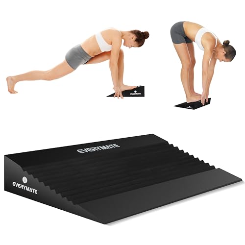 Image of EVERYMATE Slant Board Calf Stretcher, Non-Slip Heel Elevated Squat Wedge Block for Weightlifting and Calf Stretching, Knees Over Toes Equipment 1000LB