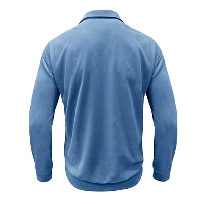 Men's Half Zip Polo Sweatshirt Long Sleeve Collared Loose Fit Comfy Shirts Fall Winter Fashion Causal Pullover Tops Light Blue