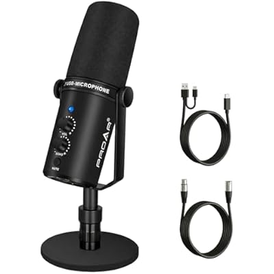 XLR/USB Dynamic Microphone,PC Computer Microphone For Podcasting,Vocal Recording,Live Streaming,Gaming,Voice-Over,All Metal Professional Studio Mic Kit With Noise Cancelling,USB-C Port