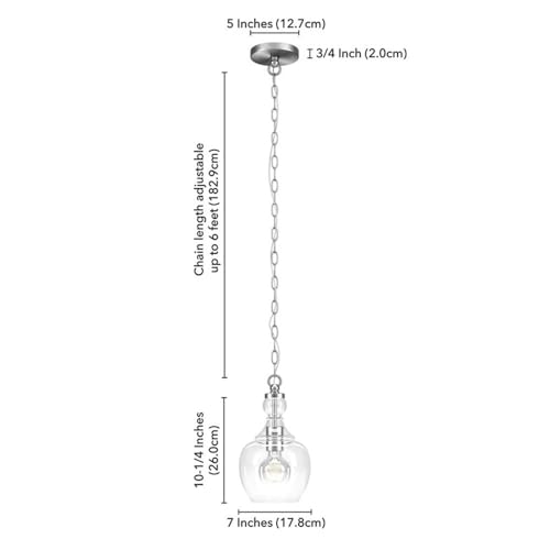 Image of Henn&Hart 7 inch Pendant Light Fixture with 6' Adjustable Cord, Brushed Silver