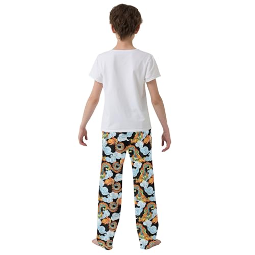 Flying Dragon Cloud Boys Long Pants Soft Trousers Elastic Waist Kids Lounge Bottoms with Pockets S-XL3