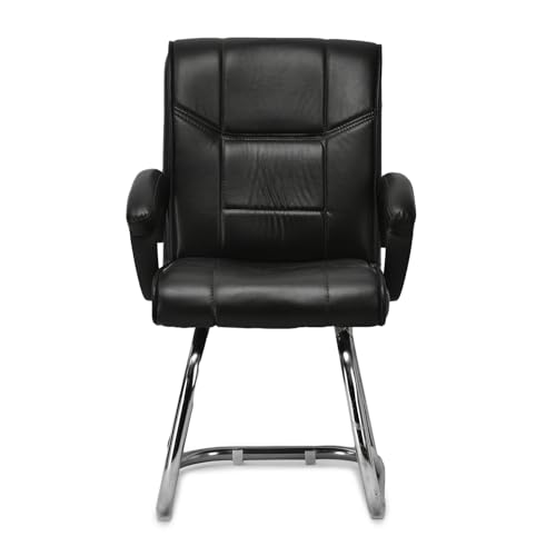 Image of Special Director Principal Office Visitor Study with arm Rest and Cushioned seat Back, Chair Without Wheels, Holds Upto 125 kg Chair (4, Black, Double Pipe Chrome Frame)