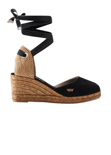 Image of Viscata Sagaro Espadrille Canvas Wedges with Ankle Laces Spain Handmade 2 inch Heel Women's Sandals with Breathable Organic Cotton Canvas and 100% Natural Jute for all Occasions: Casual, Work, Party