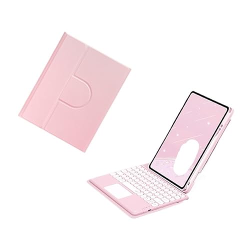 Funda giratoria con ranura para bolígrafo y teclado magnético rosa que soluciona caídas de iPad