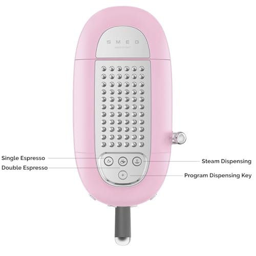 Image of Smeg Manual Espresso Machine with Steam Wand, 15 Bars of Pressure, Stainless Steel Porta Filter, Passive Cup Warmer, User Friendly Controls, and Measuring Scoop Tamper Made in Italy (Pink)