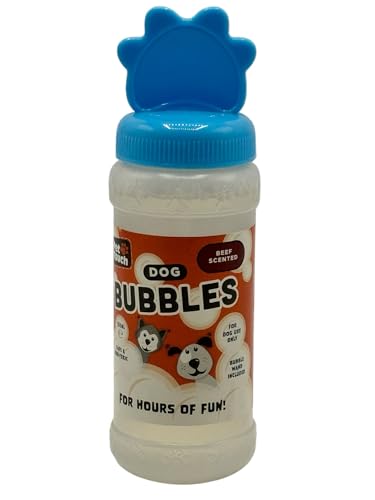 Pet Guru Dog Bubbles Jouet à bulles parfumé au beurre de cacahuète ou de bœuf sans danger et non toxique pour chiens Comprend une baguette à bulles amusante pour chiots et chiens (120 ml, bœuf)