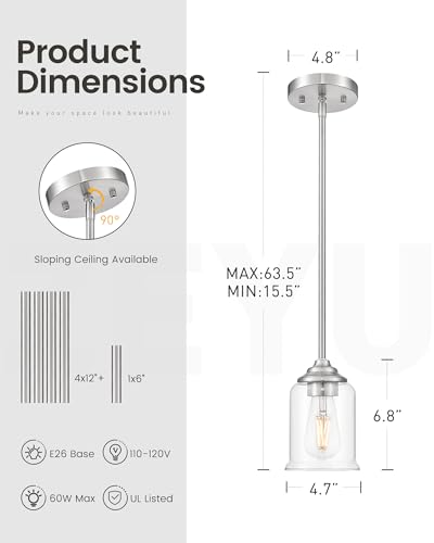 Image of zeyu 2-Pack Glass Rod-Hung Pendant Lights, Brushed Nickel, ZSL104MIL-2 BN