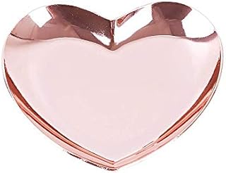 Jewelry Storage Tray Stainless Steel Ring Tray Heart Shaped Tray for Ring Necklace Jewelry (Rose Gold)