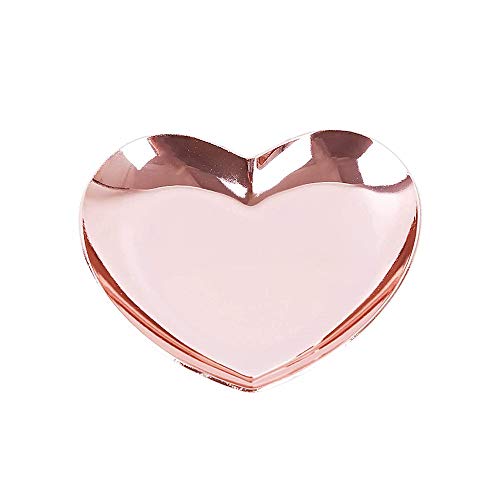 Jewelry Storage Tray Stainless Steel Ring Tray Heart Shaped Tray for Ring Necklace Jewelry (Rose Gold)