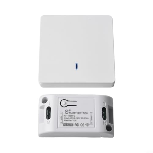 babominimer Kit de interruptor de luz inalámbrico con control remoto RF, interruptor de pared de 2 bandas y 2 receptores, sin cableado, largo alcance de 433 MHz hasta 200 m al aire libre para