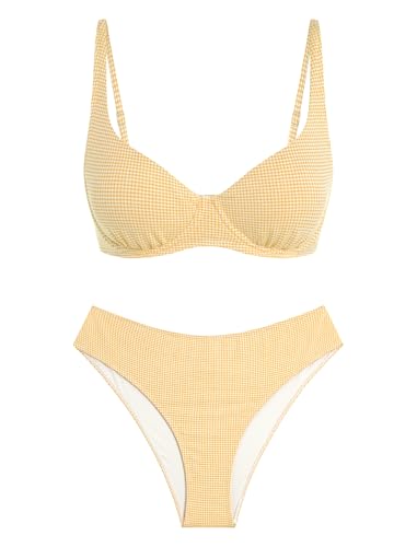 ZAFUL Yellow Underwire Bikini Womens Gingham Bikini...