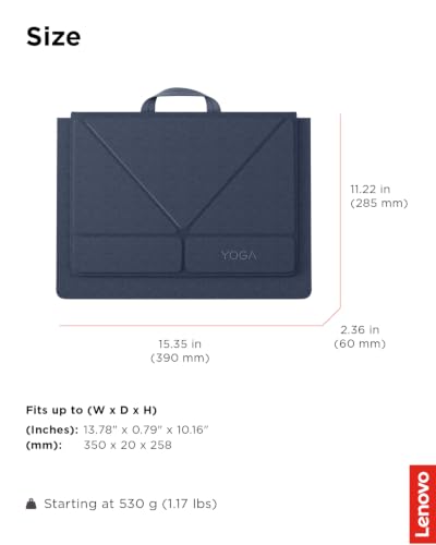 Image of Lenovo Yoga Tote Sleeve Case for Laptops with 16-inch Display, Multi-Compartment Organizer with Convertible Stand, Lightweight Protective Polyester & Microfiber Sleeve, Cosmic Blue