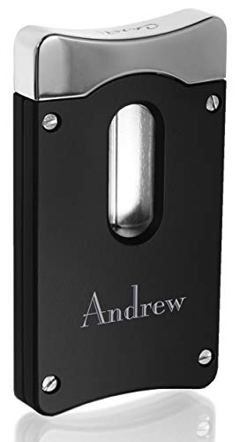 Personalized Caseti Matte Black Wedge V Cigar Cutter with Free Laser Engraving (Text)