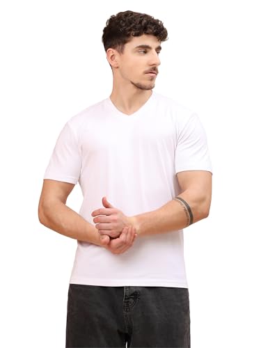 Image of Men's Cotton V-Neck T-Shirt-Soft, Breathable, Plain Solid Casual Tee for Everyday Wear & Layering