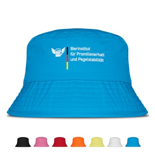 Prozente Momente Bierinstitut - Fischerhut - Lustiger Fischerhut Der perfekte Sonnenhut für Herren & Damen Ideal als Malle-Outfit Party-Accessoire & Festival-Eimerhut für den Strand|Blau