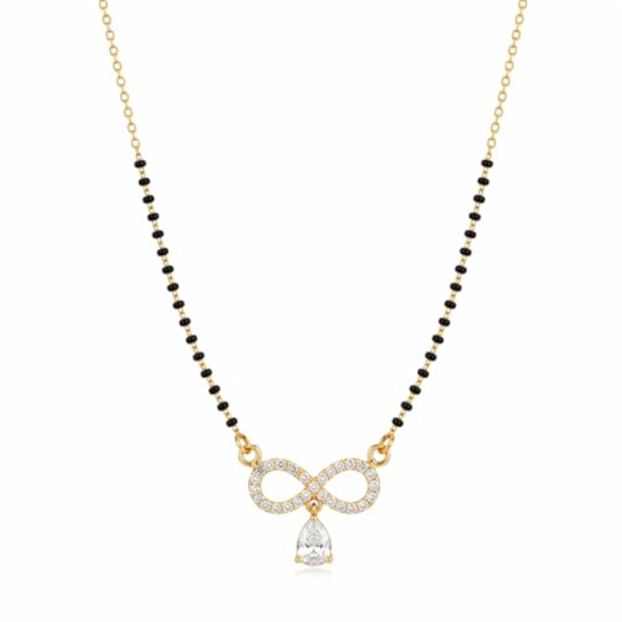 Gold Plated Infinity Pendant Short Mangalsutra with American Diamonds