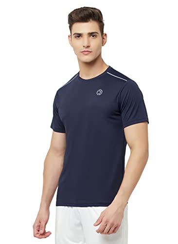 Image of TRUEREVO Mens Solid Half Sleeve Round Neck Sports T Shirt Polyester Fabric with Reflective Details for Gym Training Workout Running