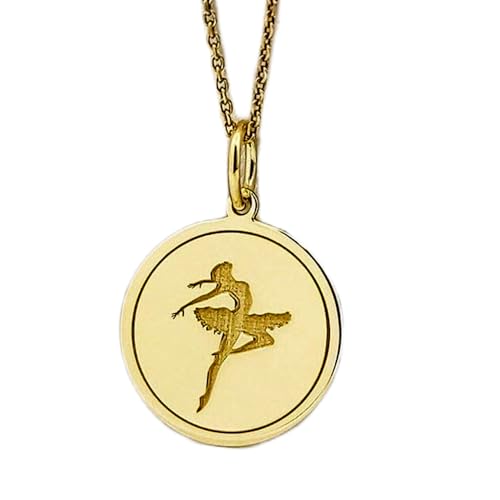 Bijou unisexe collier pendentif pièce gravée ballerine 24 mm argent plaqué or