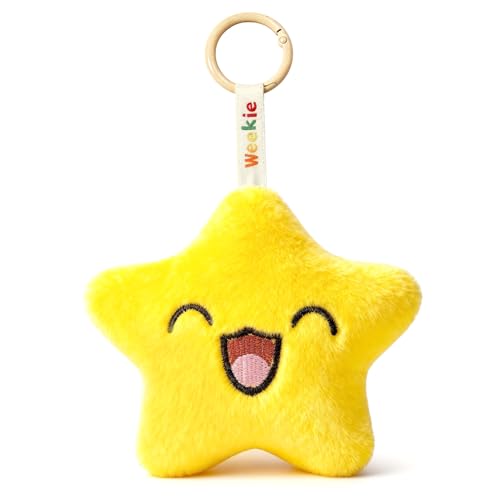 Ausener Weekie Wonders Emotional Star Supports Plush Bag Charm Desk Buddy Gifts for Mom Teens Adults Coworkers Soft Short Faux Fur Woven Strap and Metal Round Clip (FRI Star)