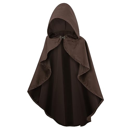 maxToonrain Mittelalterliches Kostüm mit Kapuze, Nordritter, Renaissance, Kapuzenumhang, Vintage, Gothic, Hexe, Zauberer, viktorianisches Halloween-Kostüm (braun, 90 cm, Damen)