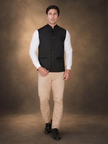 Image of Vastraa Fusion Bandi Modi Koti, Nehru Jacket for Men, Cotton Waistcoat for All Occasion: Diwali, Wedding, Ethnic, Office Party, Formal & casual Look