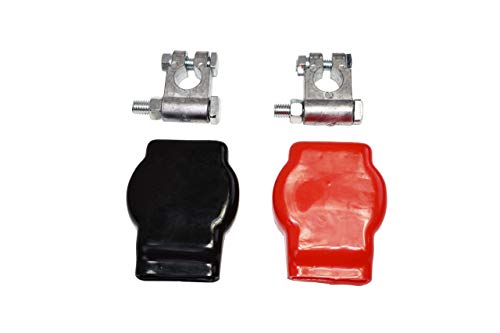 A-Team Performance - Car Battery Terminal Connectors Military Spec Top Post Kit Auto Parts — Positive And Negative Cable Red And Black Covers — 3/8-Inch Bolt, 4-Piece Set #TOP1