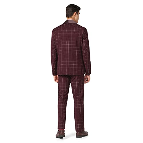 Image of Blackberrys Men Poly-Blend Checks Slim Fit Shawl Suits