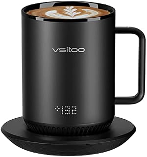 VSITOO S3 Temperature Control Smart Mug with Lid, Coffee Mug Warmer with Mug for Desk Home Office, App Controlled Heated Coffee Cup, Self Heating Coffee Mug 11 oz, Electric Mug-Black Inner Wall