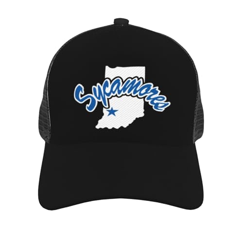 Elpwezua Indiana State Sycamores Full Print Mesh Baseball Cap - Curved Brim,Twill Front & Adjustable Snapback Black
