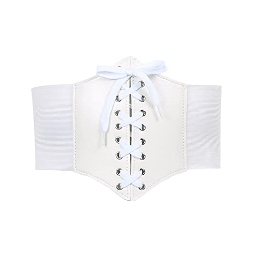 Ansamy Corset Femme Ceinture Elastique ¨¤ Lacets Large Corset Vintage Fille Waspie Ceinture Corset Costume pour Halloween pour Robe Chemise Vintage Taille Unique Multicolore (Blanc) Cover