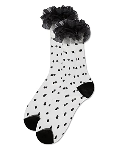 MeMoi Women's Polka Dot Ruffle Lace Cuff Sheer Crew Socks4